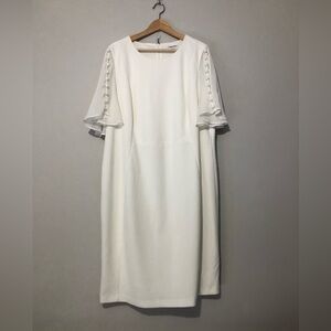 Calvin Klein White Sheer Sleeve Midi Sheath Dress Women’s Plus Size 20